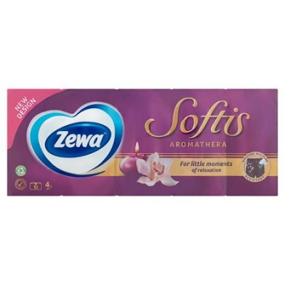 Papír zsebkendő, 4 rétegű, 10x9 db, ZEWA "Softis", aromatherapia